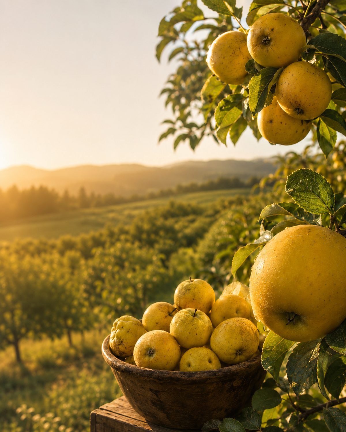 Huerto ancestral y cosecha de manzana Limona en Los Ríos
